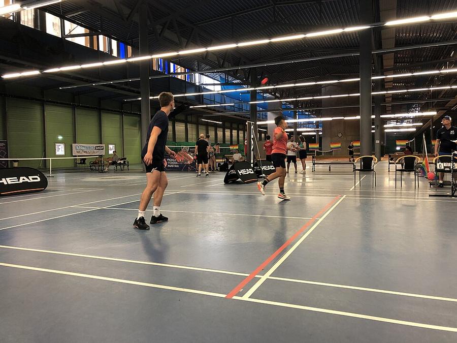 Players competing at an international pickleball tournament